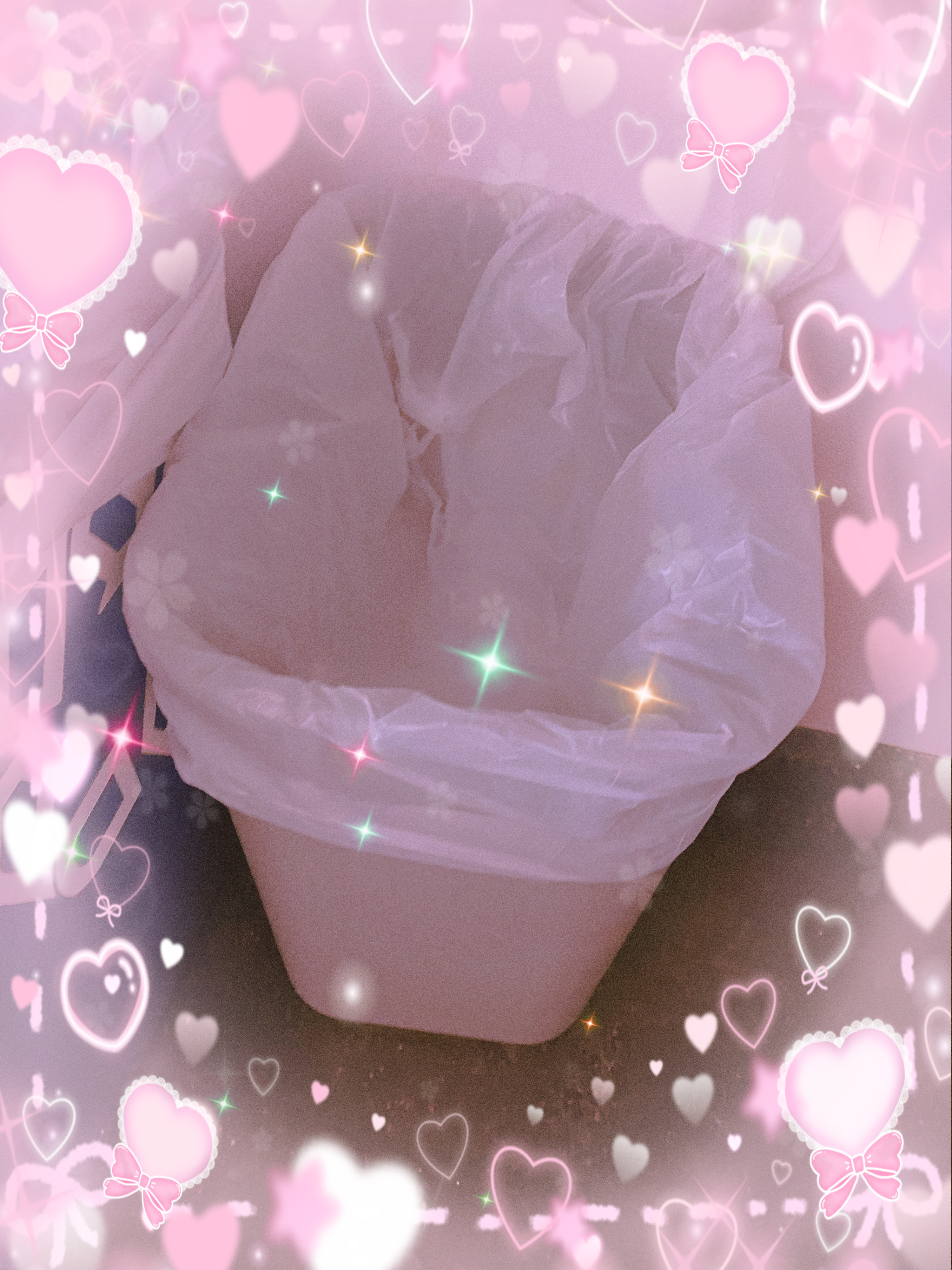 An image of a garbage can with sparkly filters over it